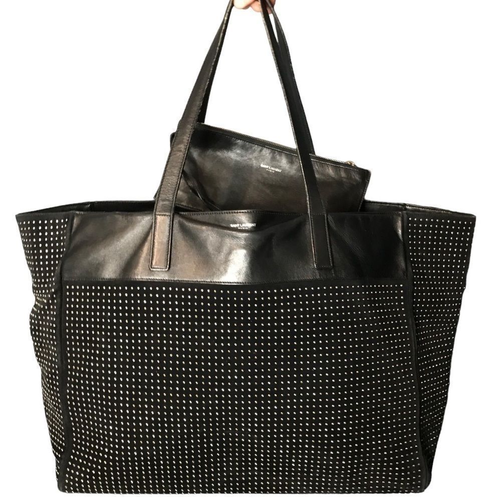 𝅺Saint Laurent Studded East-West Shopping Tote Bag in Black
